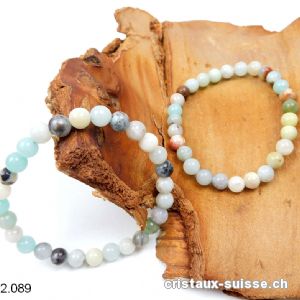 Bracelet Amazonite multicolore 6 - 6,5  mm, élastique 19 cm. Taille M-L