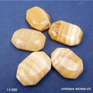 Calcite - Aragonite jaune-orange, pierre anti-stress plate à pans coupés 3 - 3,5 x 2 cm