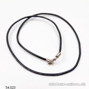 Collier cuir noir avec fermoir, 2 mm / L. 44 cm