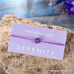 Bracelet Améthyste foncée - SERENITY - avec cordon satin réglable violet foncé. OFFRE SPECIALE