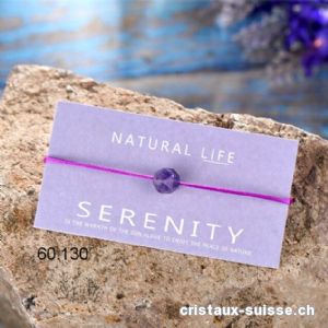 Bracelet Améthyste - SERENITY - avec cordon satin réglable violet foncé. OFFRE SPECIALE