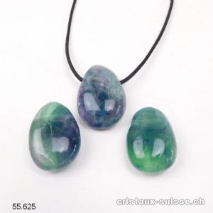 Fluorite arc-en-ciel claire 2,7 - 3 cm, percée avec cordon cuir à nouer