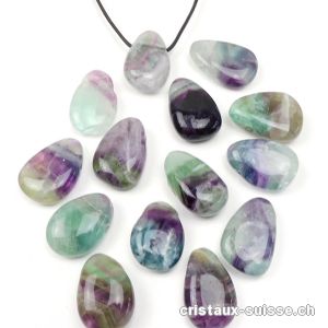 Fluorite arc-en-ciel 2,7 - 3 cm, percée avec cordon cuir à nouer. OFFRE SPECIALE