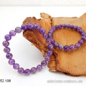 Bracelet Améthyste 8 - 8,5 mm, élastique 19 cm. Taille M-L