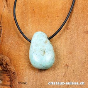 Chrysocolle claire  2,7 - 3 cm percée avec cordon cuir noir à nouer. Qual. AB. OFFRE SPECIALE