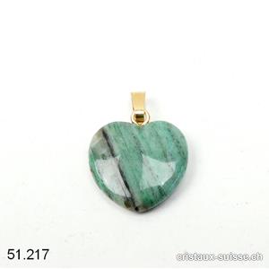Pendentif Prase - Jaspe vert, coeur 1,5 cm avec boucle métal doré