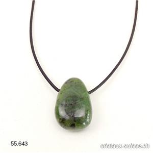 Néphrite Jade 3 cm, percé avec cordon cuir à nouer