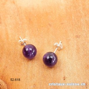 Clous d'oreilles Améthyste, boule 5 - 6 mm en argent 925