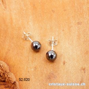 Clous d'oreilles Hématite, boule 6 mm en argent 925