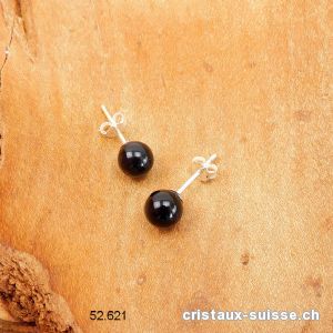 Clous d'oreilles Onyx noir, boule 6 mm en argent 925