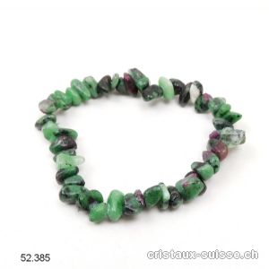 Bracelet Zoïsite verte avec Rubis, élastique 19 cm. Taille M-L