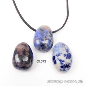 Sodalite 2,3 - 2,7 cm, percée avec cordon cuir à nouer. OFFRE SPECIALE