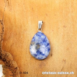 Pendentif Sodalite claire goutte plate 2,5 cm avec boucle métal. OFFRE SPECIALE