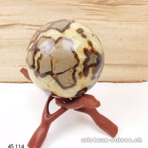 Boule Septarie 9,5 cm avec support Cobra en bois. Pièce unique 1'223 grammes