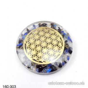 écu Orgonite Fleur de Vie, Lapis-lazuli - Cristal de Roche - Tourmaline noire 4 cm