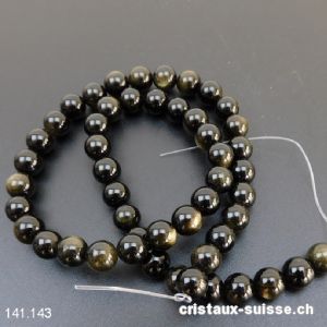 Rang Obsidienne dorée et fumée 8 mm / 38 cm, env. 46 boules. OFFRE SPECIALE