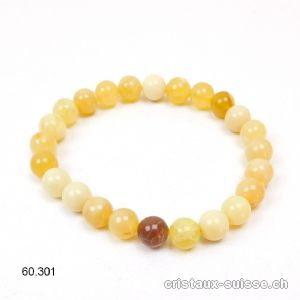 Bracelet Opale naturelle jaune 8 mm, élastique 18,5 cm