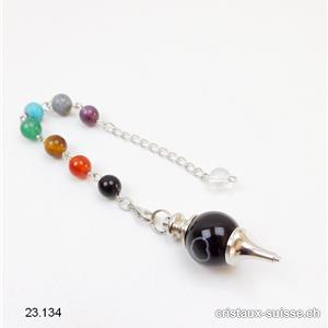 Pendule Galileo Onyx noir avec chaînette Chakras amovible
