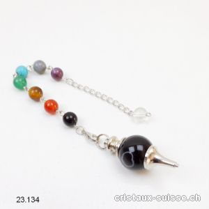 Pendule Onyx noir avec chaînette Chakras amovible - Pendule Galileo