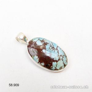 Pendentif Turquoise du Tibet et Argent 925. Pièce unique