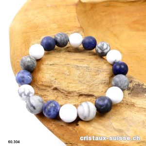 Bracelet Agate Crazy Lace grise - Magnésite - Sodalite MAT 10 mm / 17,5 - 18 cm 