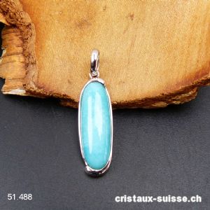 Pendentif Amazonite 3,5 x 1,2 cm, en argent 925 rhodié. Qual. A