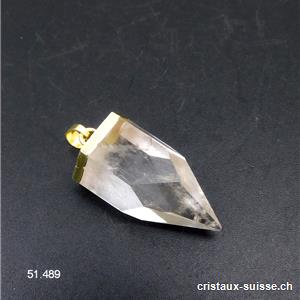 Pendentif Cristal de Roche facetté avec boucle métal doré 3 à 4 cm