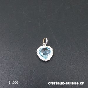 Pendentif Topaze bleue Coeur facetté 1,5 cm en argent 925