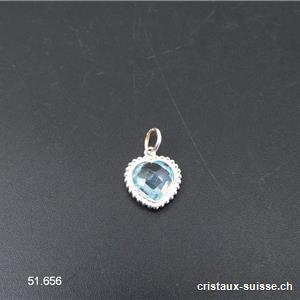 Pendentif Topaze bleue Coeur facetté 1,5 cm en argent 925