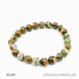 Bracelet Rhyolite verte amazonienne opalisée 8,5 mm / 18,5 - 19 cm. Taille ML