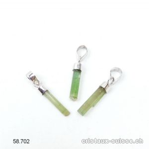 Pendentif  Cristal de Tourmaline verte 2 - 2,5 cm en argent 925 rhodié. OFFRE SPECIALE