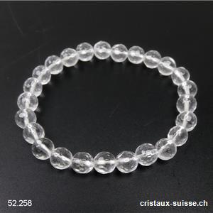 Bracelet Cristal de roche FACETTÉ 7,5 mm, élastique 18,5 cm. Qual. A