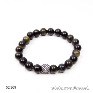 Bracelet Obsidienne dorée 8 mm / 16 - 16,5 cm. Taille XS - S