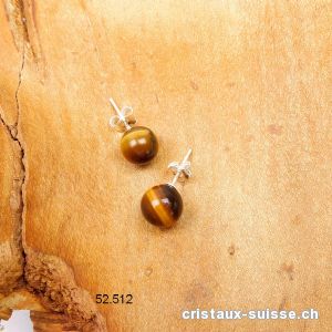 Clous d'oreilles Oeil de Tigre, boule 8 mm en argent 925