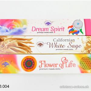 3 Boîtes - Bâtons Encens SAUGE BLANCHE - FLOWER OF LIFE - DREAM SPIRIT. Offre Spéciale