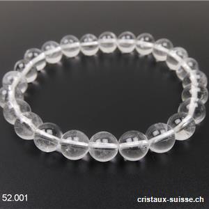 Bracelet Cristal de roche 8 mm, élastique 19 cm. Taille M-L