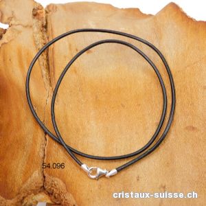 Collier cuir noir / fermoir argent 925. L. 38 cm 