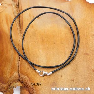 Collier cuir noir / fermoir argent 925. L. 40 cm 