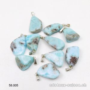 Pendentif Larimar forme libre 1,7 à 2 cm avec boucle en argent 925. OFFRE SPÉCIALE 
