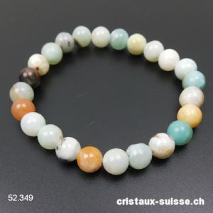 Bracelet Amazonite multicolore 8 - 9 mm, élastique 18,5 - 19 cm. OFFRE SPECIALE