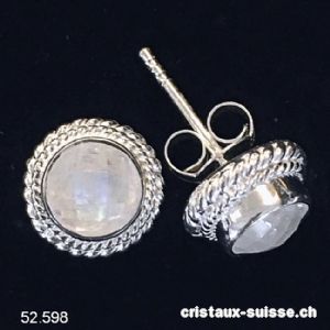 Clous d'oreilles Pierre de Lune arc-en-ciel facettée 9 mm en argent 925