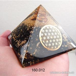 Pyramide Orgonite 7 - 7,5 cm Tourmaline noire, pointe Cristal de roche, Fleur de Vie