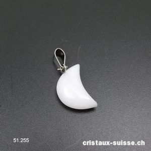 Pendentif Jade blanc LUNE 1,7 cm avec boucle métal