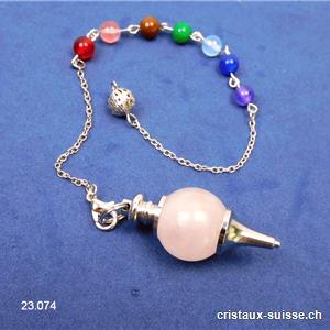 Pendule Quartz rose avec perles chakras - Pendule Galileo