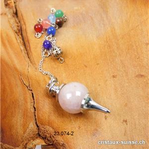 Pendule Quartz rose avec perles Chakras. Qual. AB - Pendule Galileo