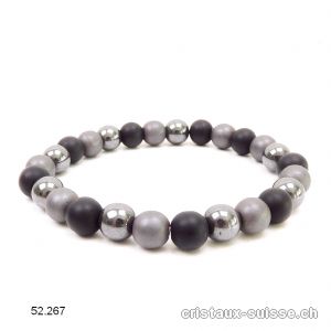 Bracelet Obsidienne - Hématite 8 mm / 20 cm. Taille M-L