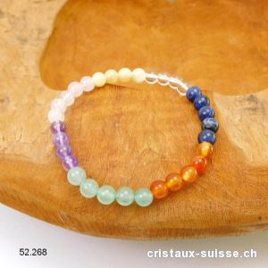 Bracelet 7 couleurs 6 mm, élastique 18,5 - 19 cm. Taille M-L