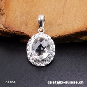 Pendentif Cristal de Roche facetté en argent 925