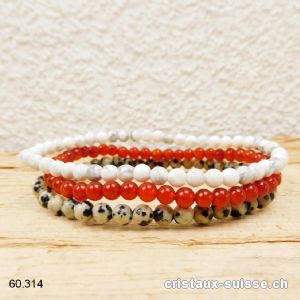 3 bracelets - REMISE EN FORME -Magnésite, Cornaline, Jaspe Dalmatien. OFFRE SPÉCIALE
