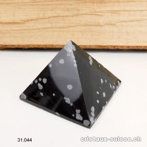 Pyramide Obsidienne flocons de neige, base 6,7 - 7 cm x haut. 4,7 cm. OFFRE SPECIALE